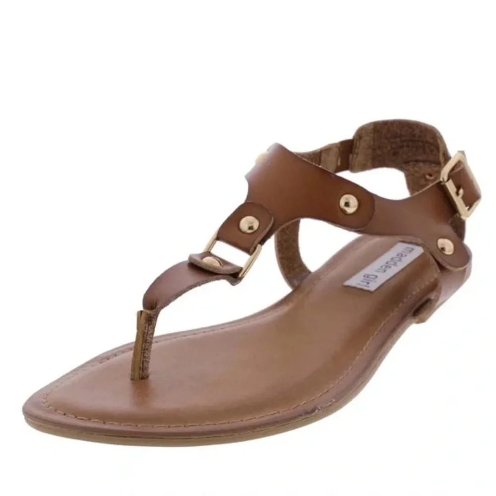 Steve Madden Girl Sushi Thong Faux Leather Ankle Strap Studded Sandals sz7